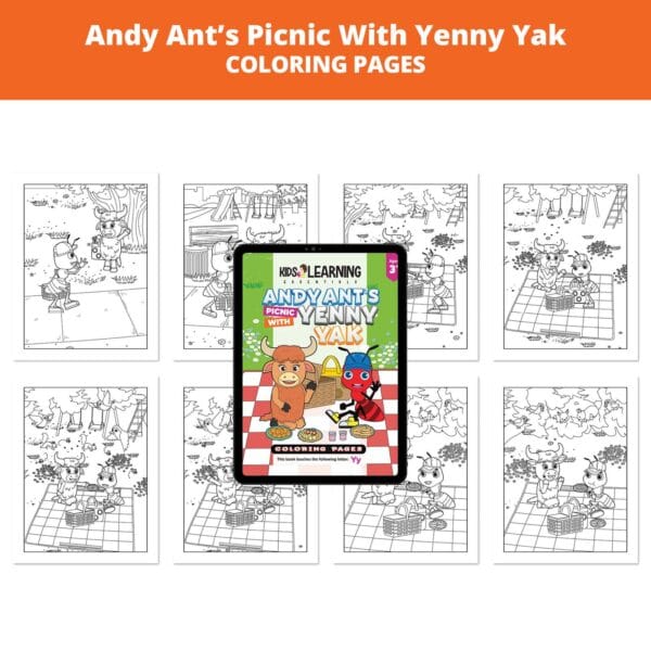 Andy Ant's Picnic With Yenny Yak: Letter Yy Coloring Pages