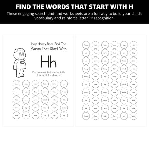 Honey Bear Hides the Honey: Letter Hh Worksheets - Image 4
