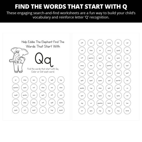 Eddie The Elephant Does Not Quit Trying: Letter Qq Worksheets - Image 4