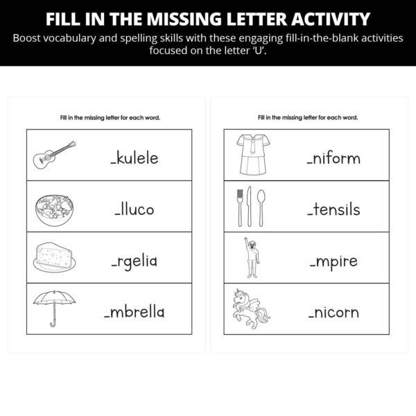 Flora Plays The Ukulele: Letter Uu Worksheets - Image 3