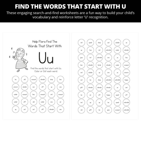 Flora Plays The Ukulele: Letter Uu Worksheets - Image 4