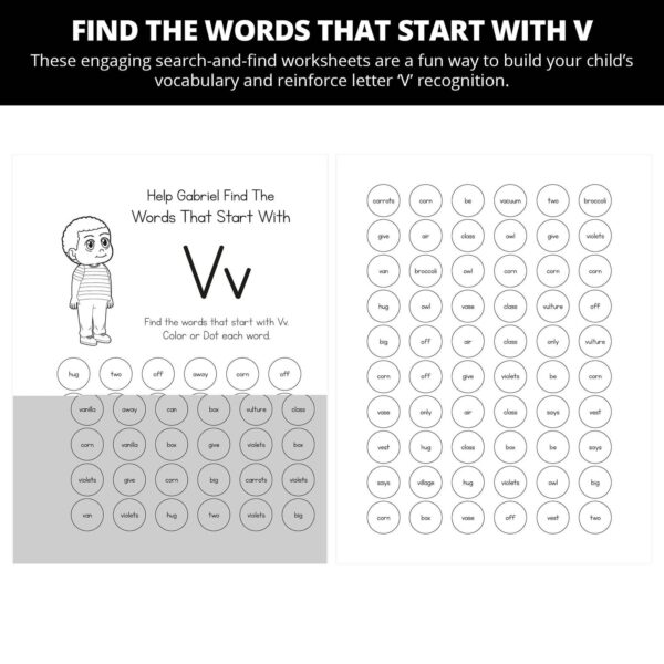 Gabriel Eat Your Vegetables: Letter Vv Worksheets - Image 4