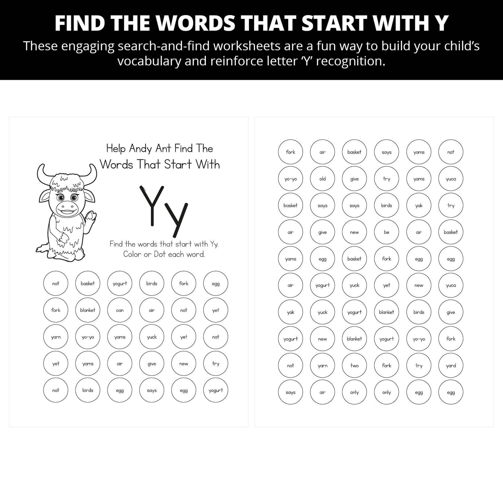 Andy Ant's Picnic With Yenny Yak: Letter Yy Worksheets - Image 2