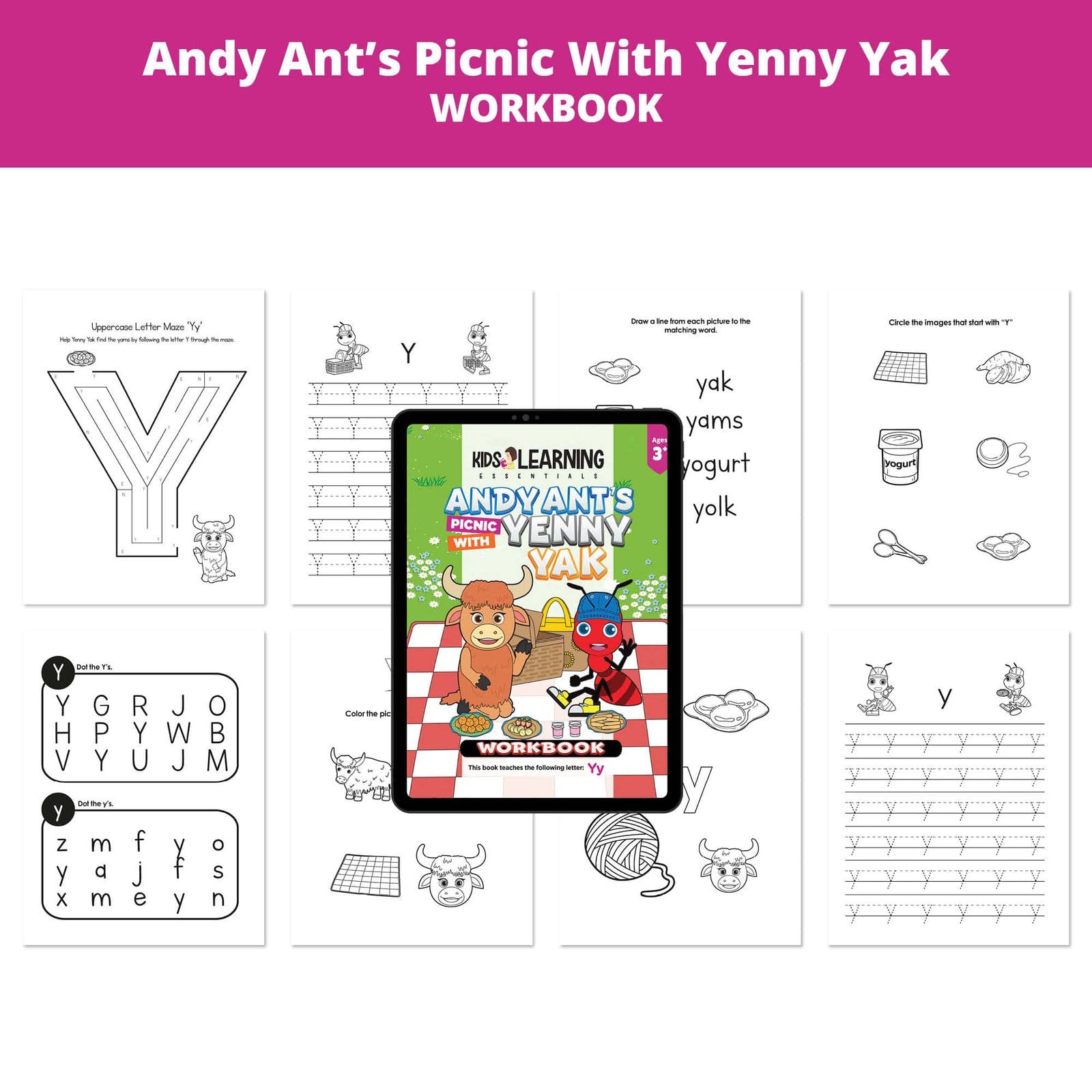Andy Ant's Picnic With Yenny Yak: Letter Yy Worksheets